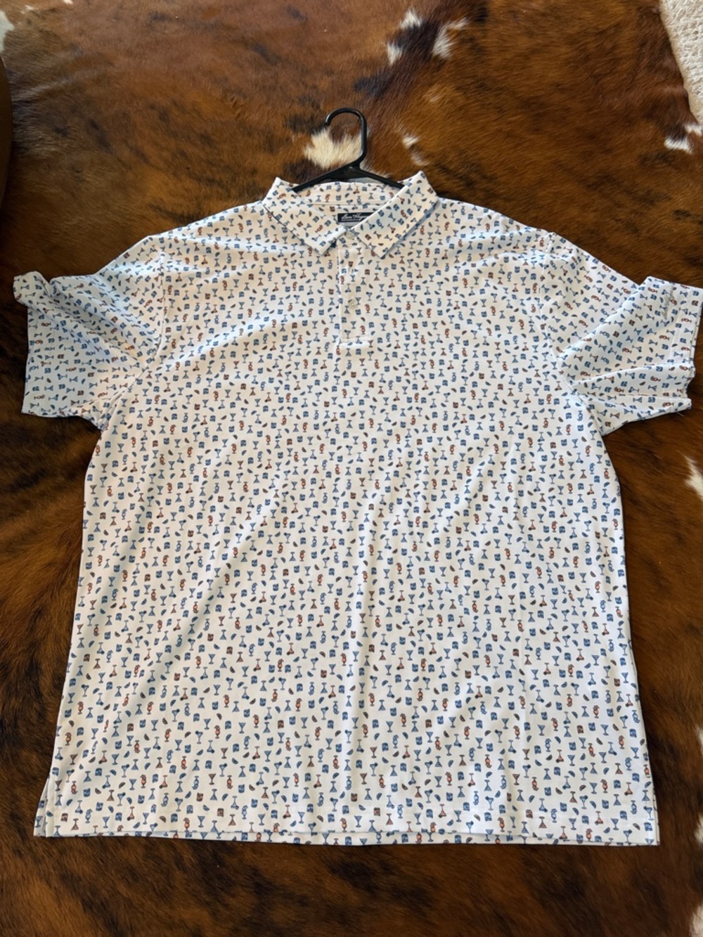 Hogan White Polo with Blue & Brown Cocktail Motif